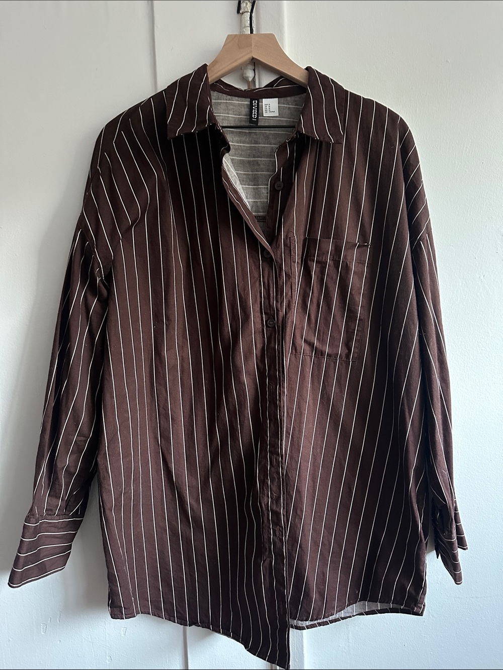 Brown Pinstripe Long-Sleeve Button-Down Shirt